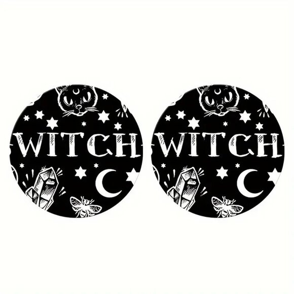 Witch Moon & Stars Car Coasters Set of 2 NWT Gothic - Picture 2 of 4